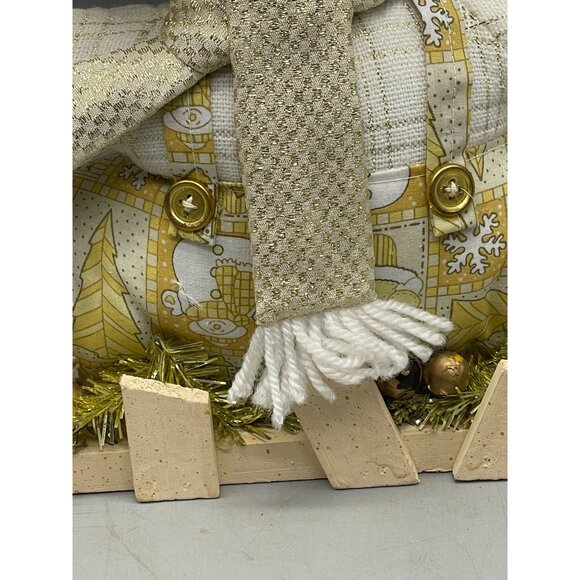 snowman figurine plush decor white gold shelf or hang snowflakes fence READ - Picture 3 of 10
